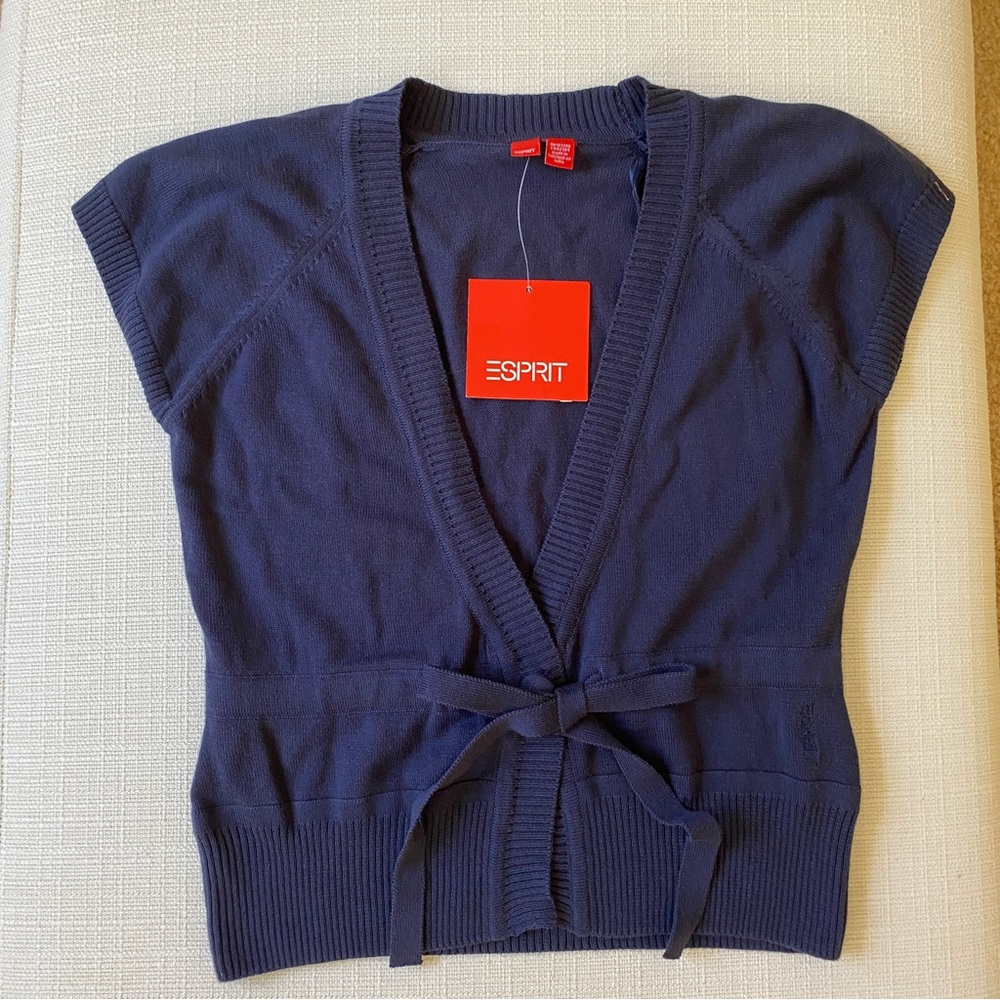 Esprit Short Sleeve Crop Sweater Button Tie Waist XS